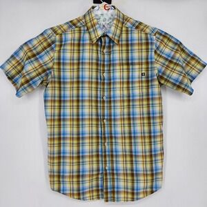 Marmot Shirt Mens Medium Short Sleeve Button Up‎ Blue Plaid Hiking Outdoors